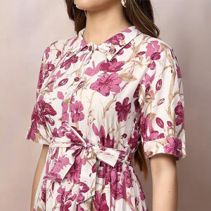 Stylum Women's Floral Printed Cotton Flared Dress magenta