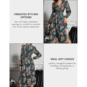 Leriya Fashion V Neck Maxi Dress for Woman |Aline Dress for Women |Long Flared Dress for Womens|Summer Casual Outfit Wear Events blue