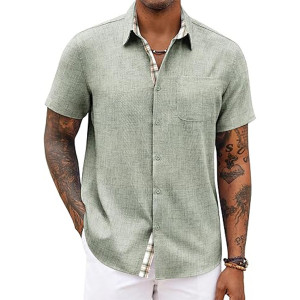 Men's Button Down Shirts Short Sleeve Casual Shirts Summer Beach Shirts , Green