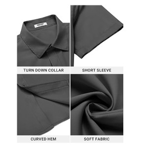 Men's Button Down Shirt Short Sleeve Dress Shirt Casual Beach Summer Wedding Shirt , Dark Grey