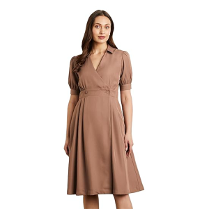 Symbol Premium Women's Fit & Flare Wrap Dress taupe
