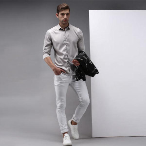 Men Grey Solid Casual Shirt
